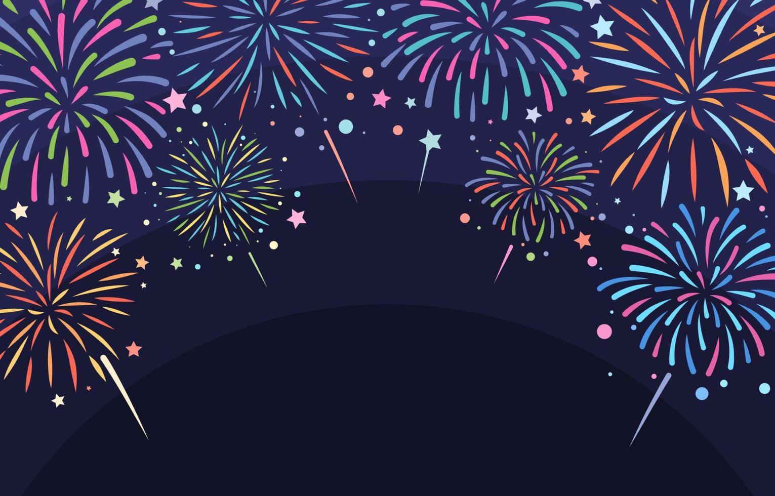 Colorful Flat Fireworks In the Dark Sky Background vector