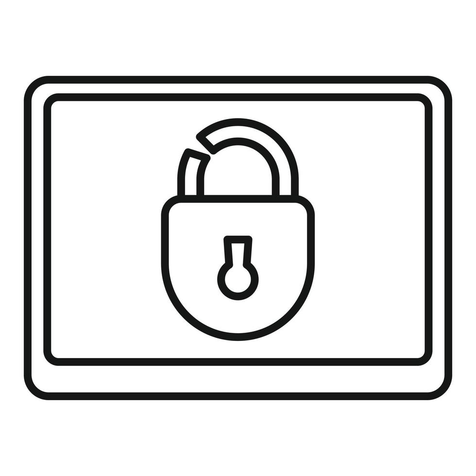 Tablet unlock fraud icon, outline style vector