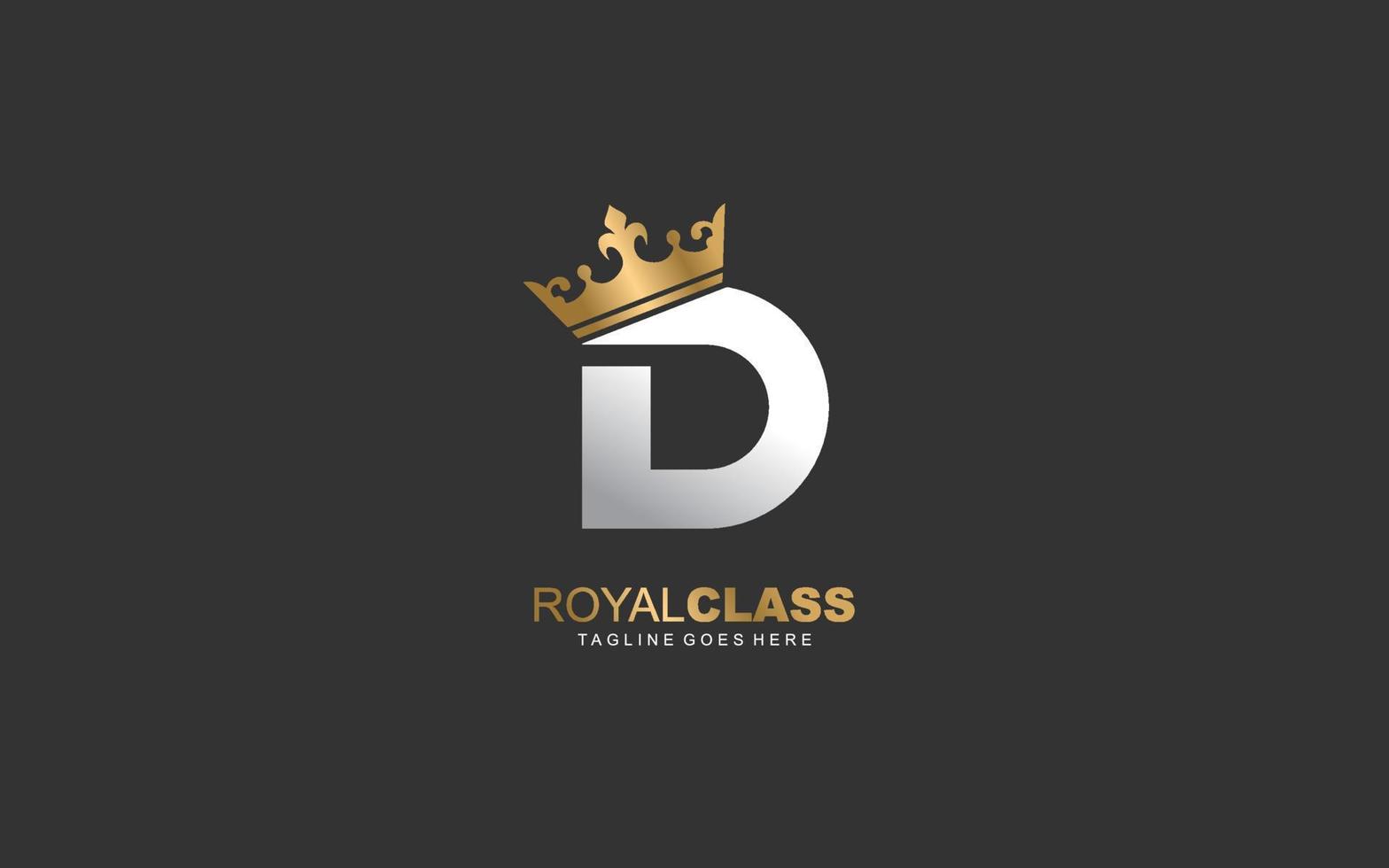 d logo king and crown company. ilustración de vector de plantilla de carta para su marca.