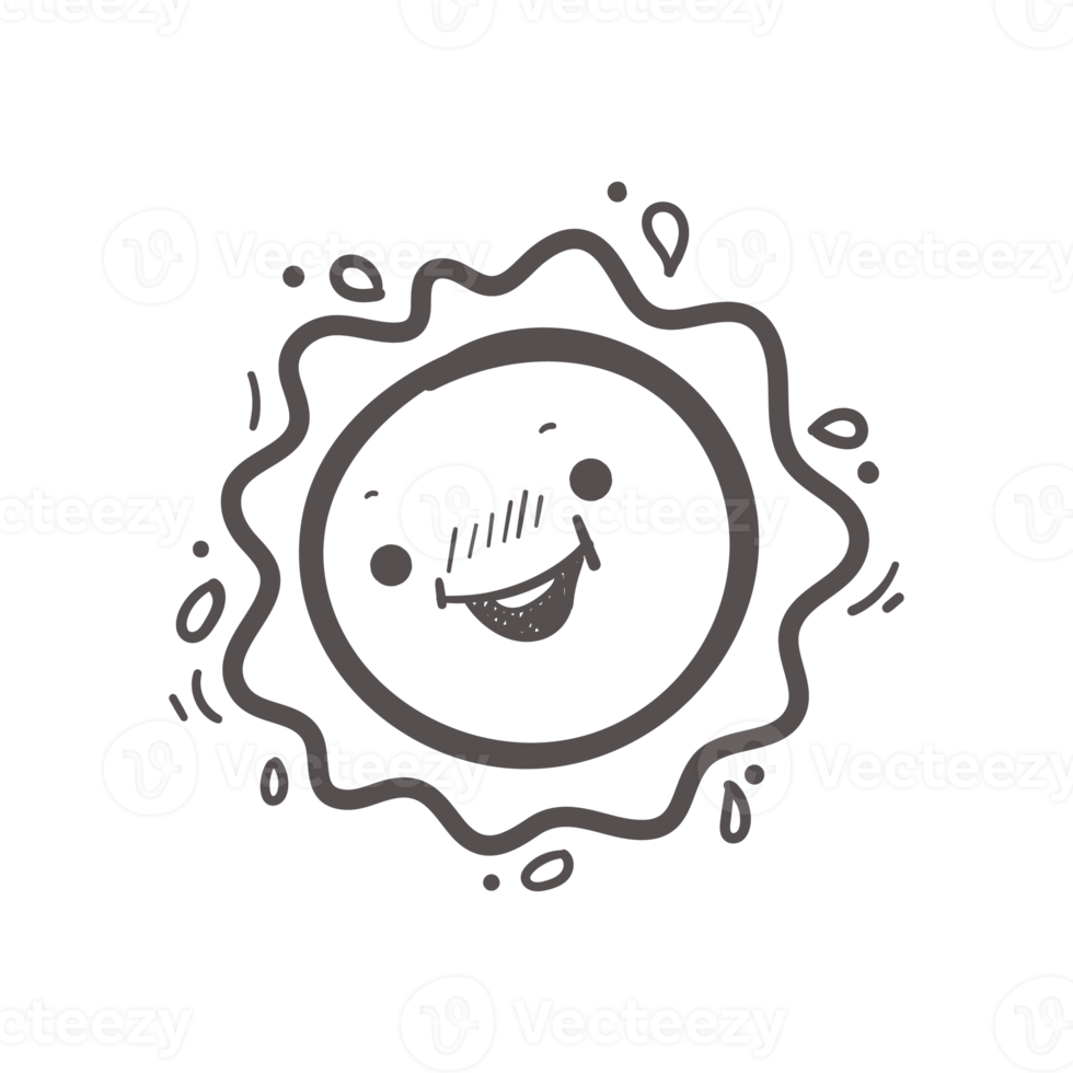 elemento di radiazione solare estiva del tramonto del personaggio dei cartoni animati sveglio disegnato a mano png