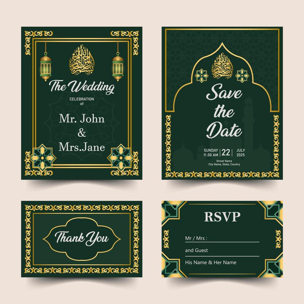 plantilla de invitación de boda musulmana vector