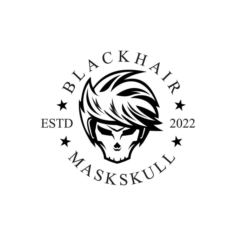 plantilla vintage en blanco y negro de peinado de barbero de cráneo para etiquetas, emblemas, insignias o plantilla de diseño de logotipo vector