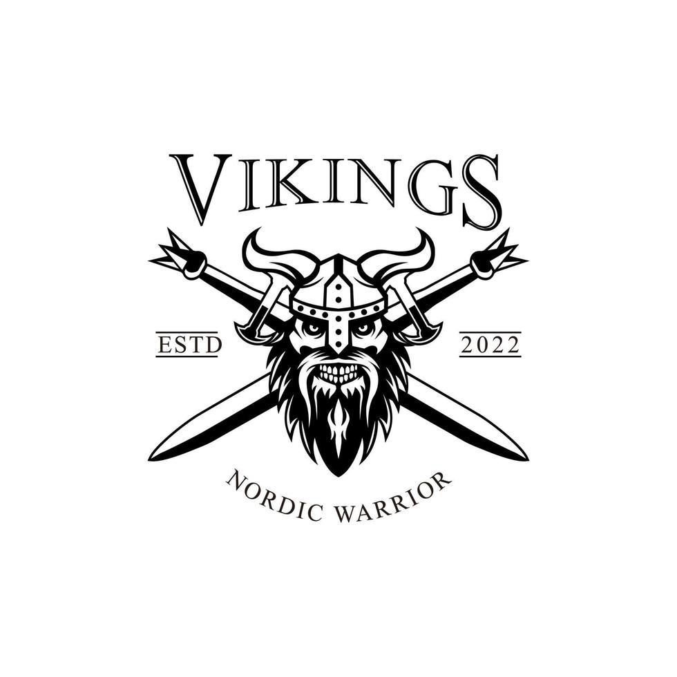 Angry Viking Warrior Man logo icon symbol black and white vintage template for labels, emblems, badges or design template vector