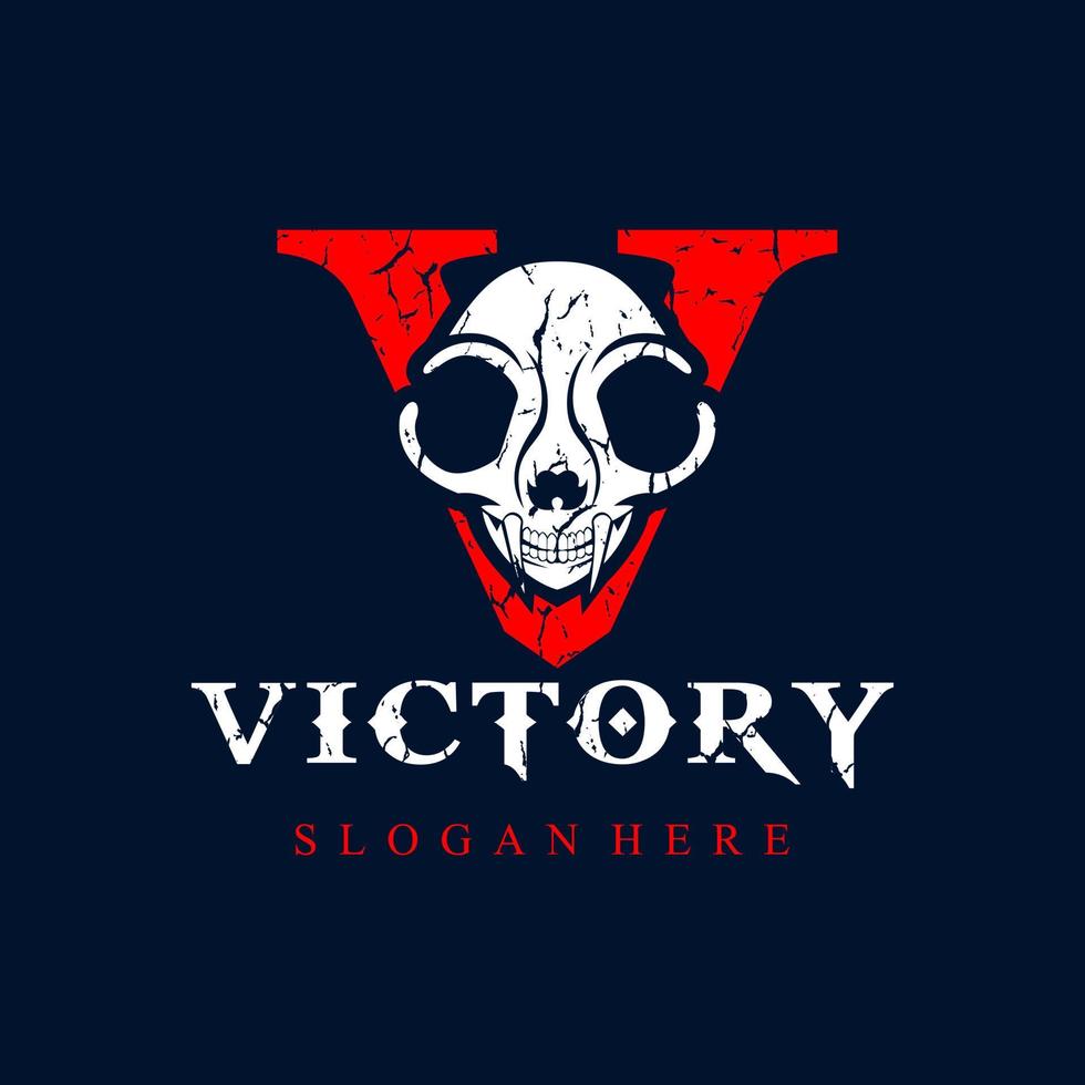 Skull in V letter vector design. For mascot logo design in vintage style, mascot logo template.