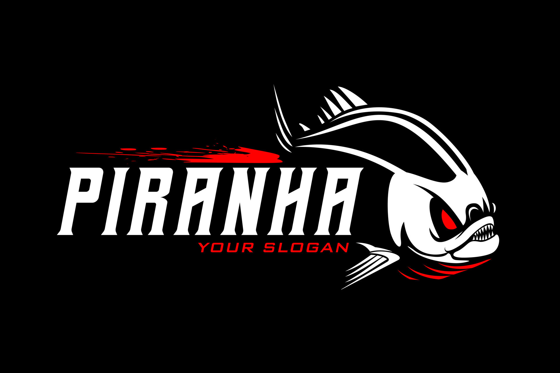 Piranha fish fishing logo on black dark background. modern vintage