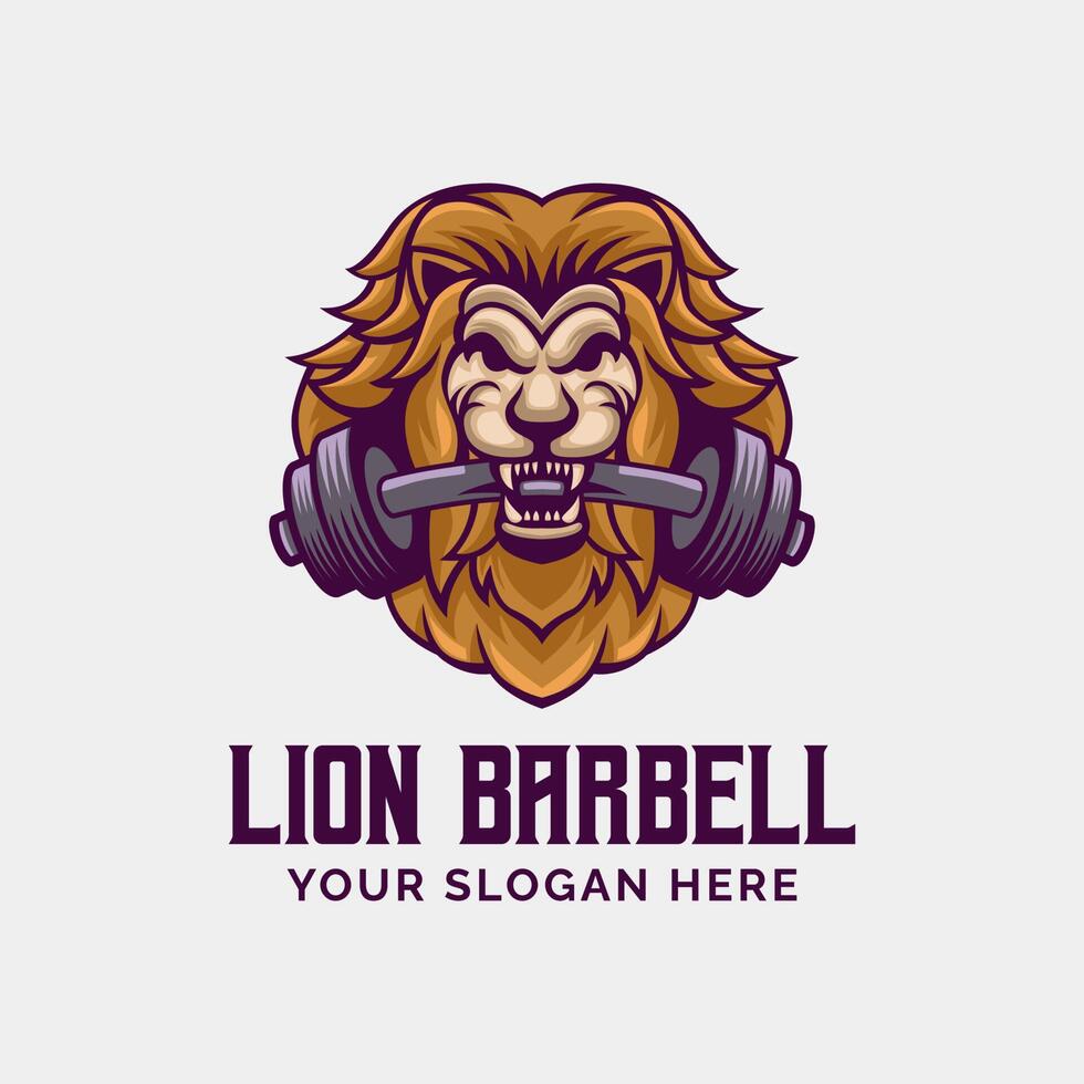 Lion Barbell Gym Logo Vector Mascot Design Template Emblem Vector illustration