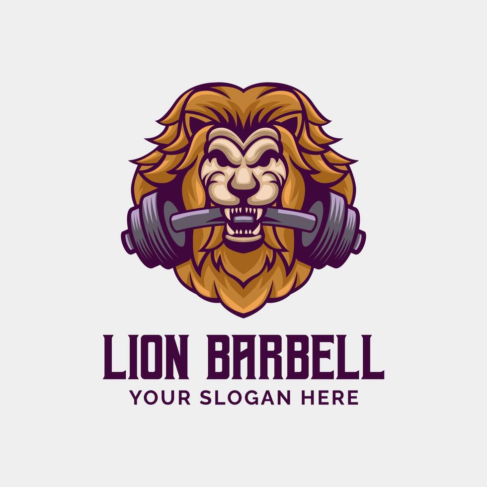 lion barbell gym logo vector mascota diseño plantilla emblema vector ilustración