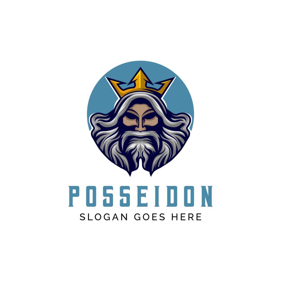 Poseidon King Old Man logo vintage template for labels, emblems, badges or design template vector