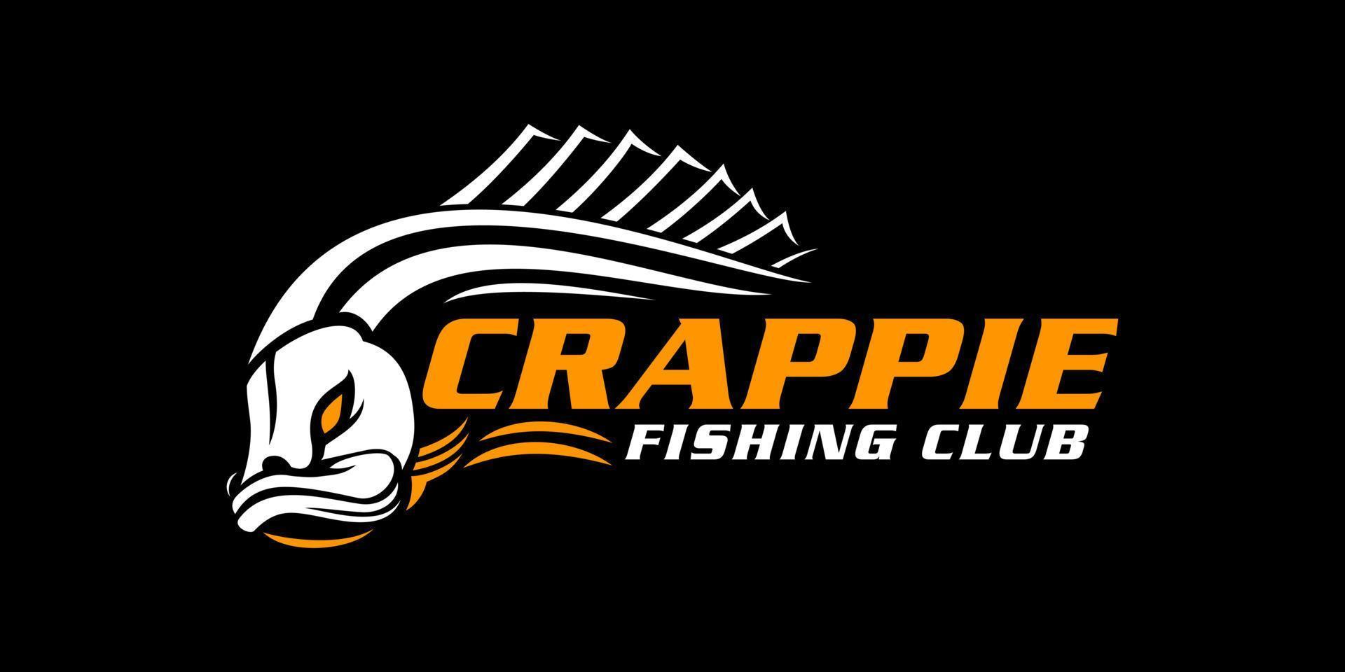 logotipo de pesca de pez crappie sobre fondo negro oscuro. diseño de logotipo rústico vintage moderno. ideal para usar como el logotipo de cualquier empresa pesquera vector