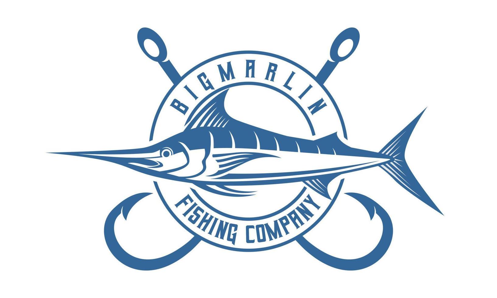 Ilustración de vector de plantilla vintage de diseño de logotipo de pesca de pez marlin, ideal para equipo, marca y otro diseño de plantilla