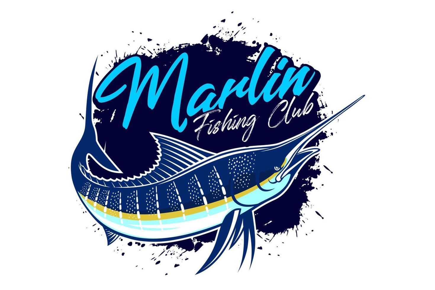 fondo aislado del logotipo de los peces de pesca de marlín. diseño de logotipo rústico vintage moderno. ideal para usar como el logotipo y la marca de cualquier empresa pesquera vector