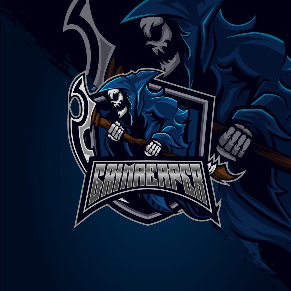 plantilla de diseño de logotipo de e-sport enojado del cráneo del segador vector