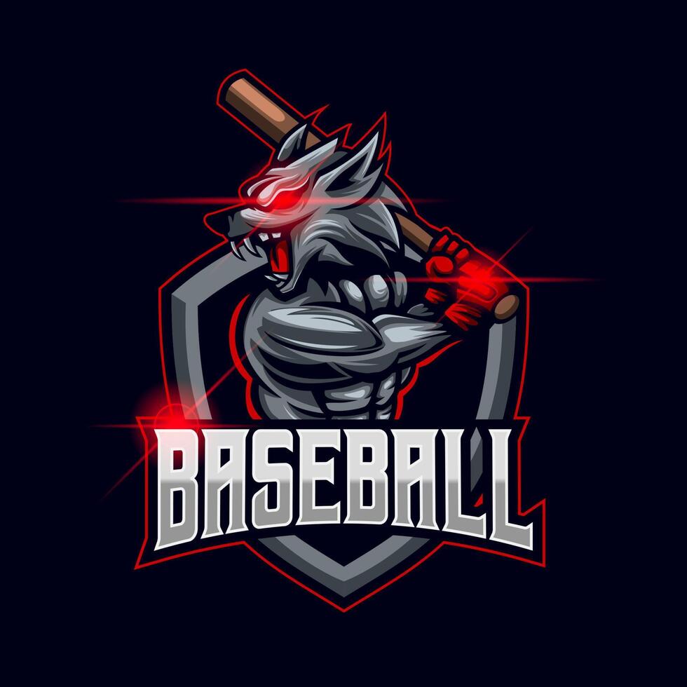 plantilla de logotipo de esport de lobo de béisbol vector