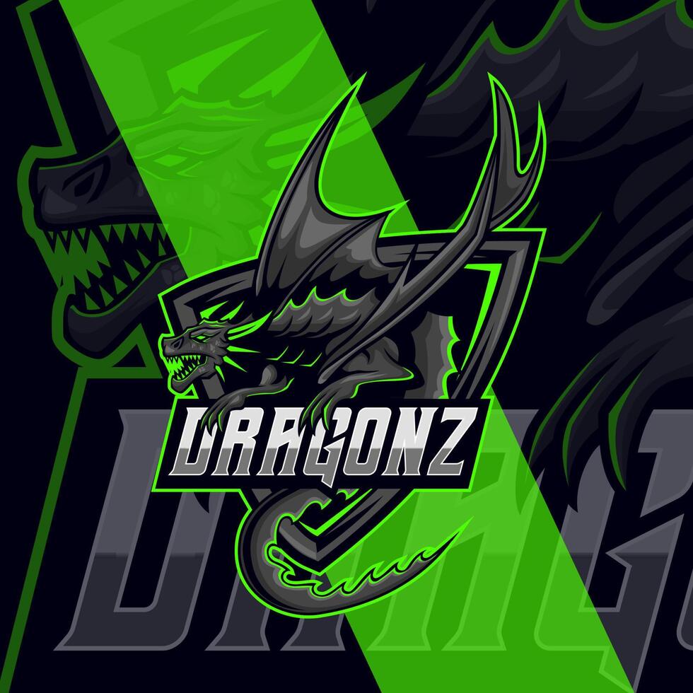 Angry Dragon Esport Skull logo design template vector