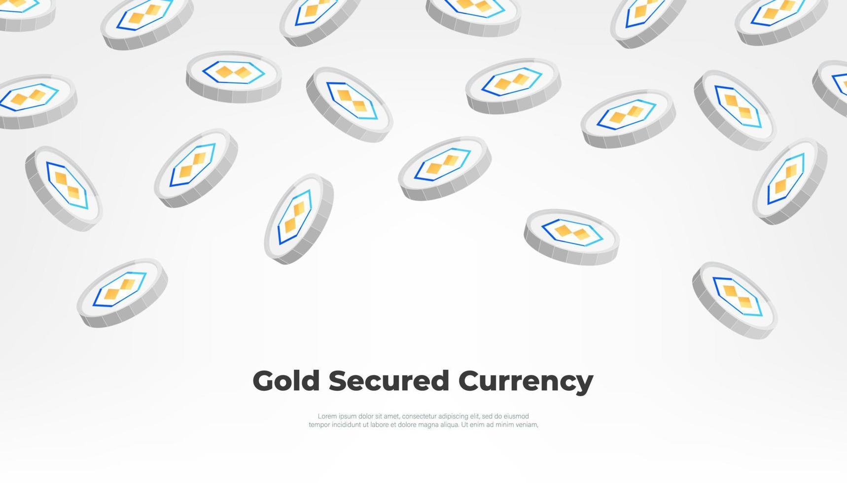 Gold Secured Currency GSX coin falling from the sky. GSX cryptocurrency concept banner background. vector