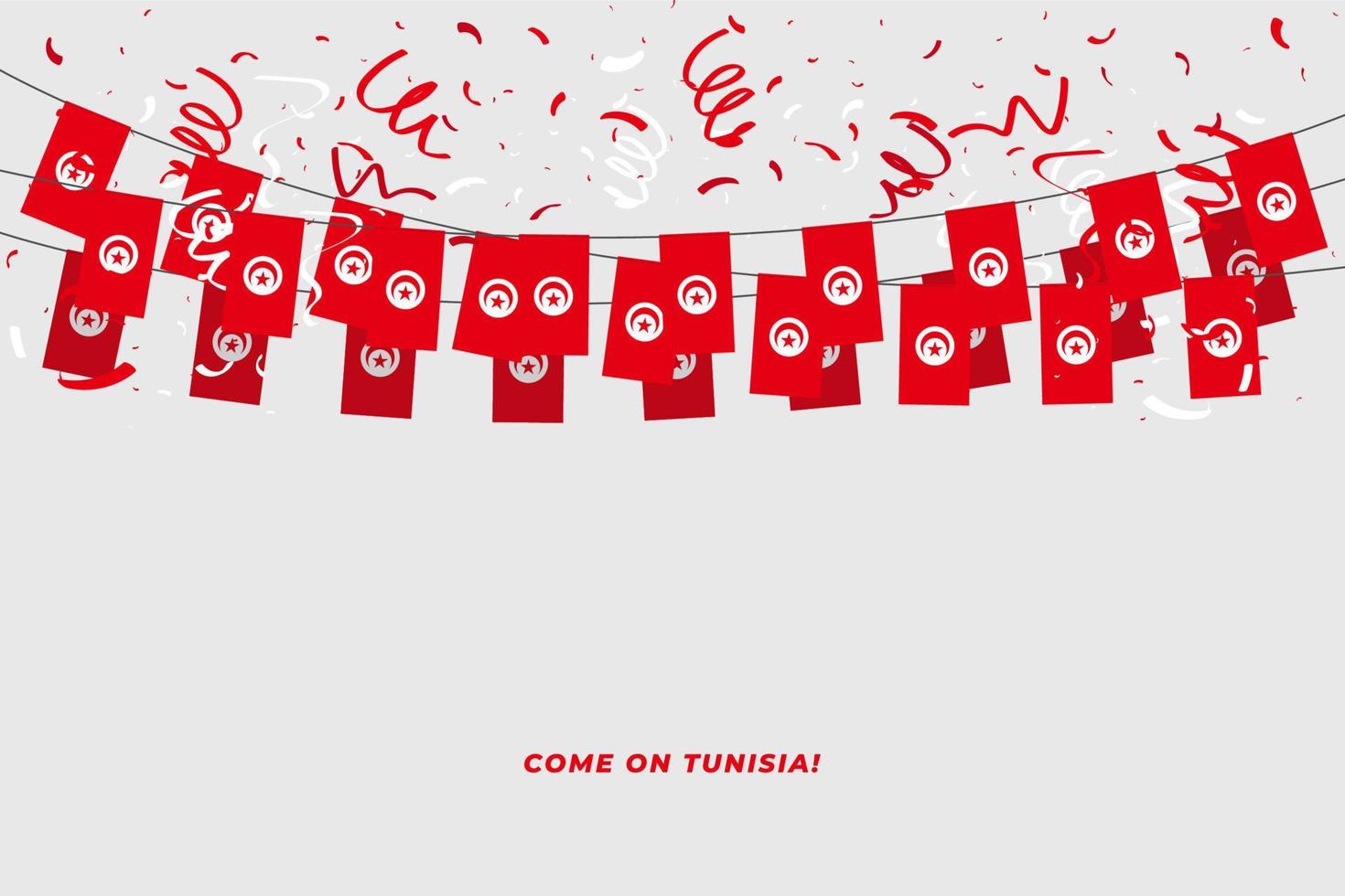 Tunisia garland flag with confetti on white background, Hang bunting for Tunisia celebration template banner. vector