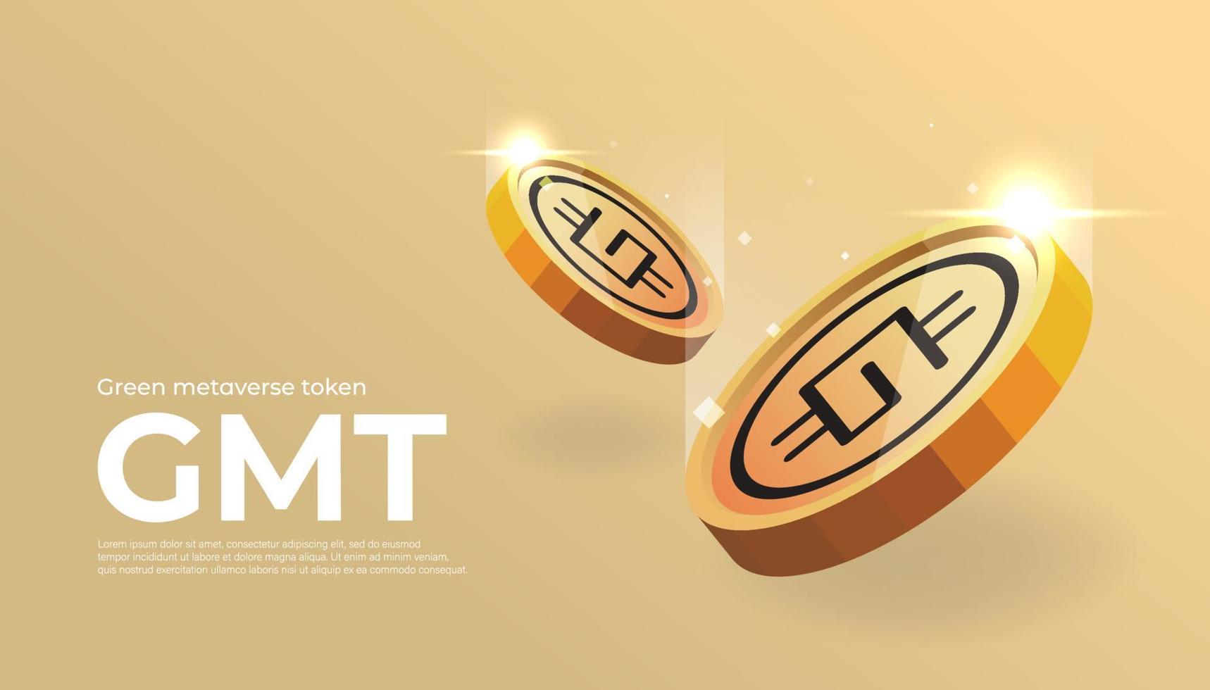 Green metaverse token GMT coin cryptocurrency concept banner background. vector