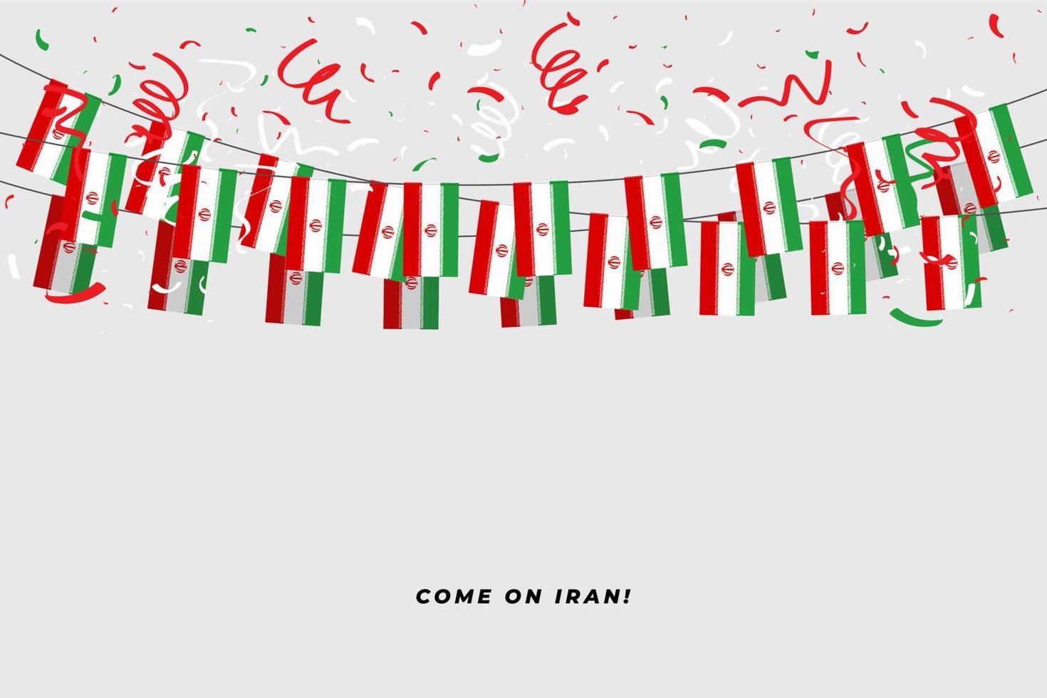 Iran garland flag with confetti on white background, Hang bunting for Iran celebration template banner. vector