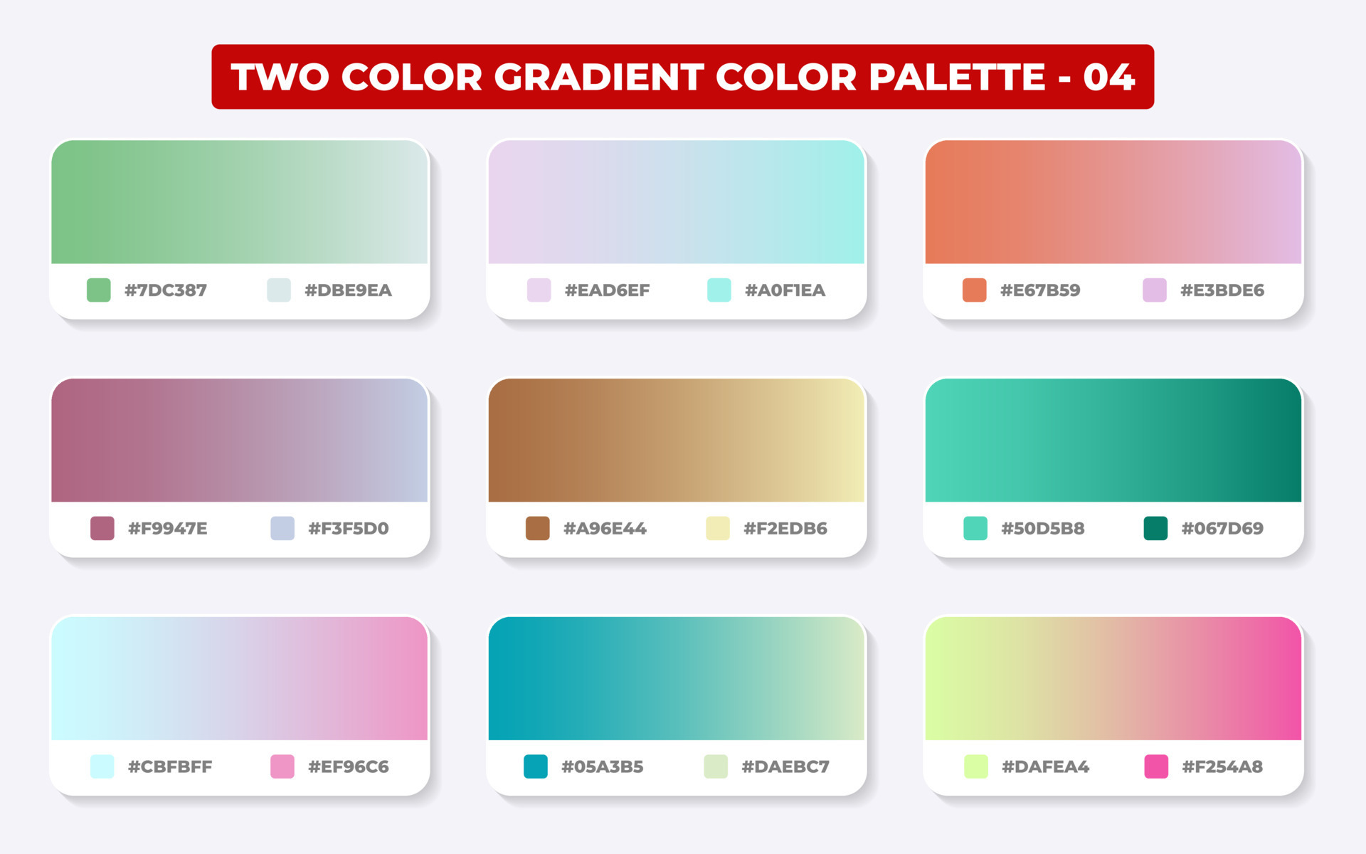 Gradient color palette with color codes in RGB or HEX, Catalog, Trendy