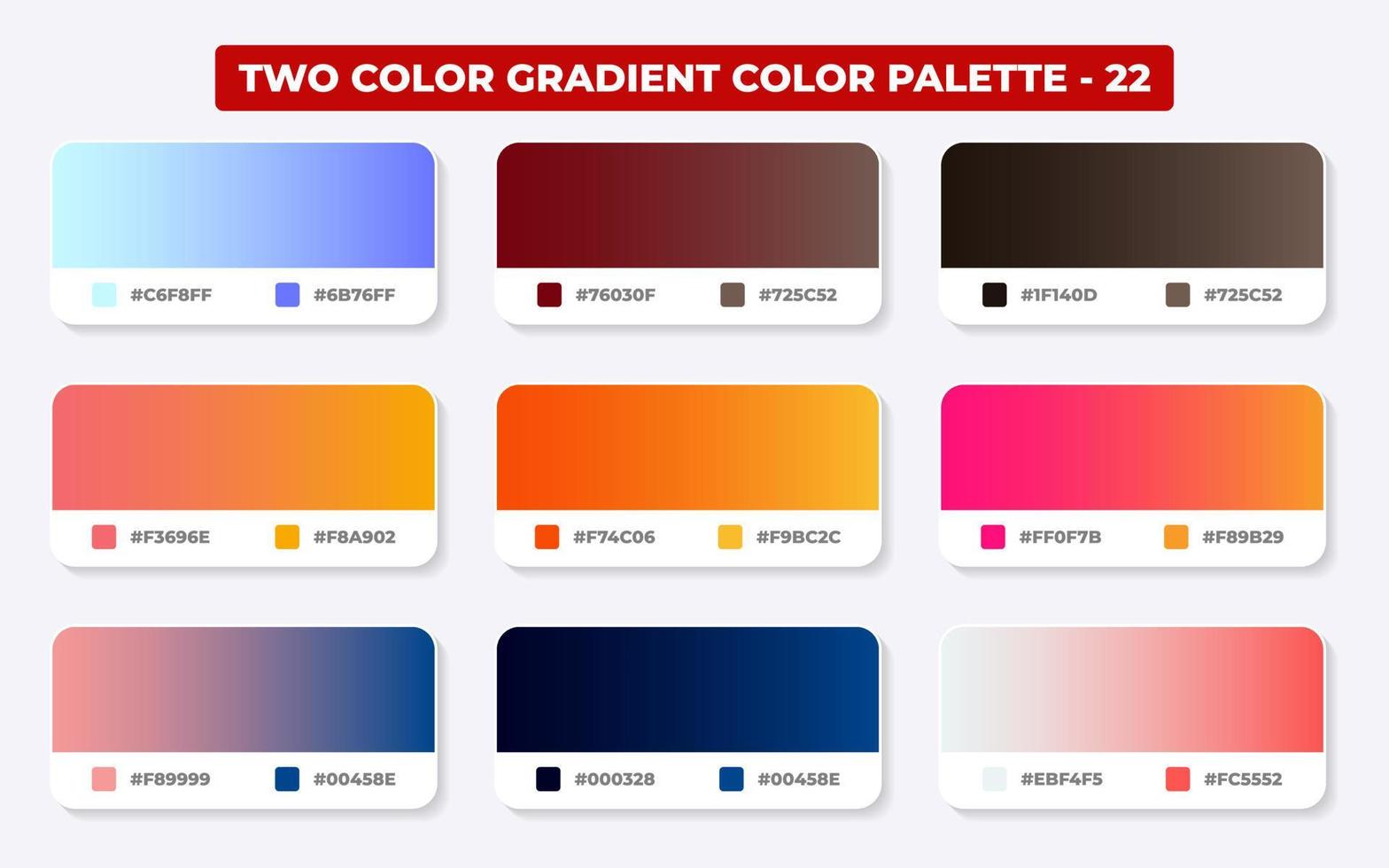 paleta de colores degradados con códigos de color en rgb o hexadecimal, catálogo, colores de moda, muestras de degradado configuradas ilustración vectorial, guías de colores vector