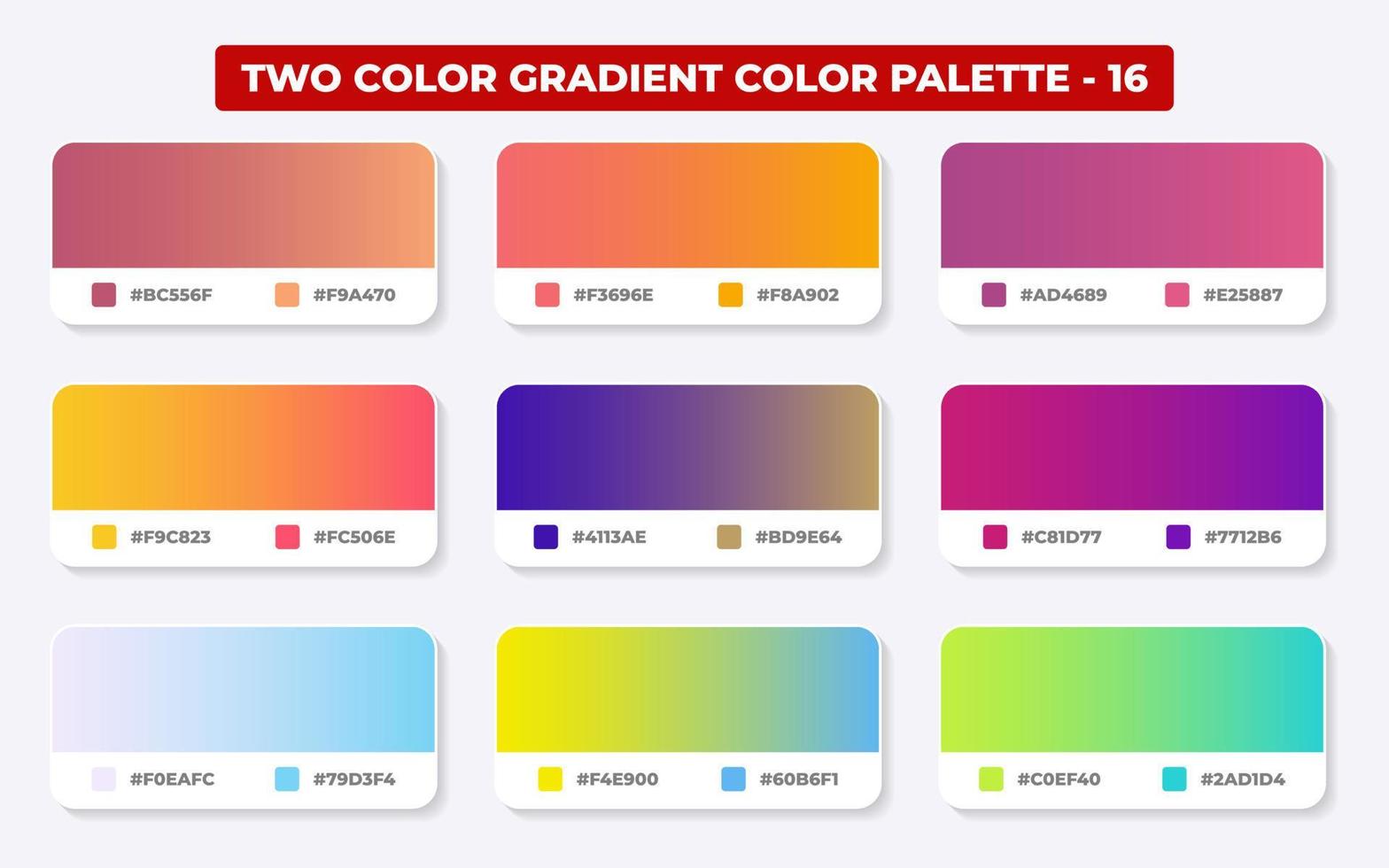 Gradient color palette with color codes in RGB or HEX, Catalog, Trendy colors, Gradient swatches set vector illustration, Color guides