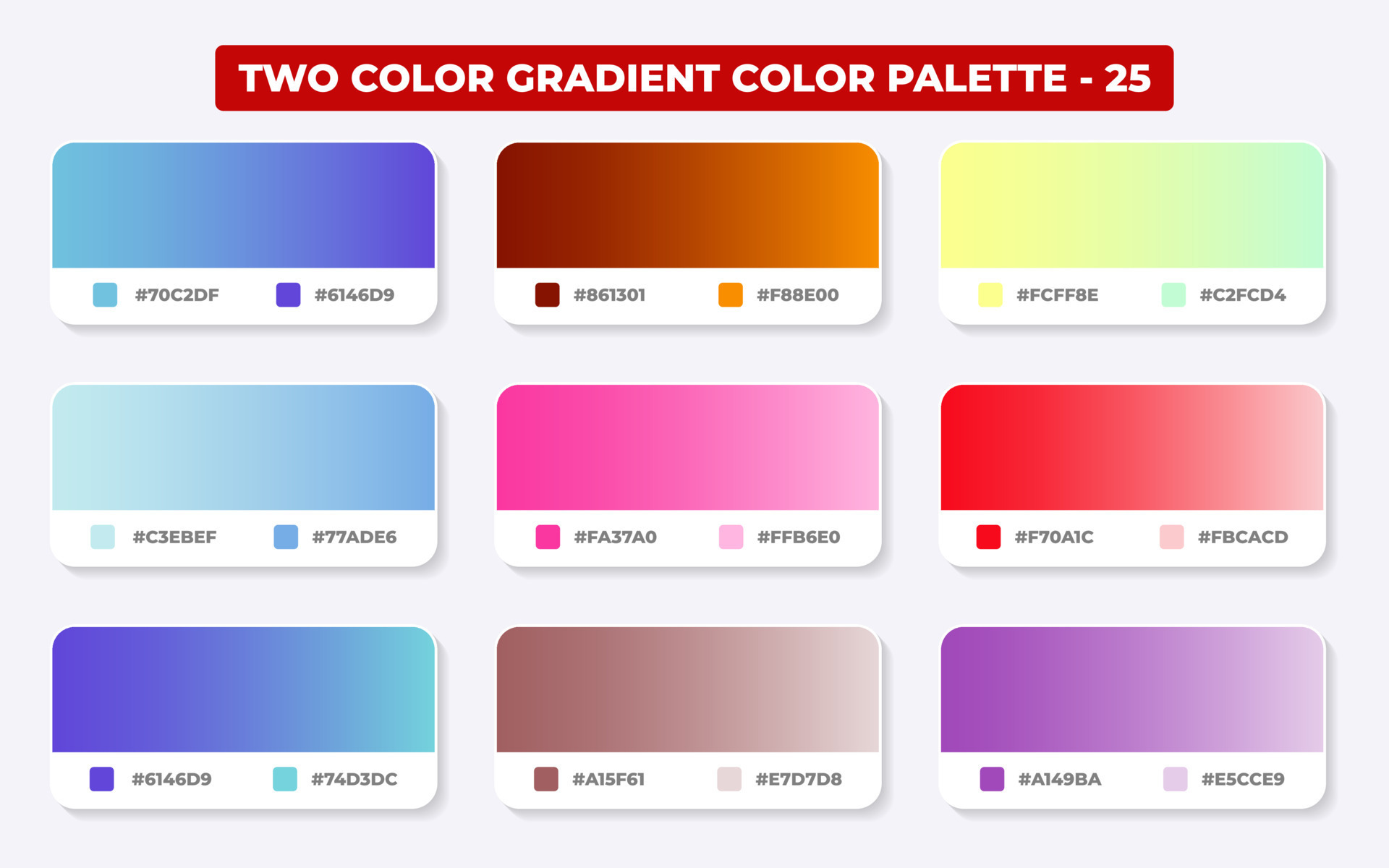 Gradient color palette with color codes in rgb or hex catalog trendy