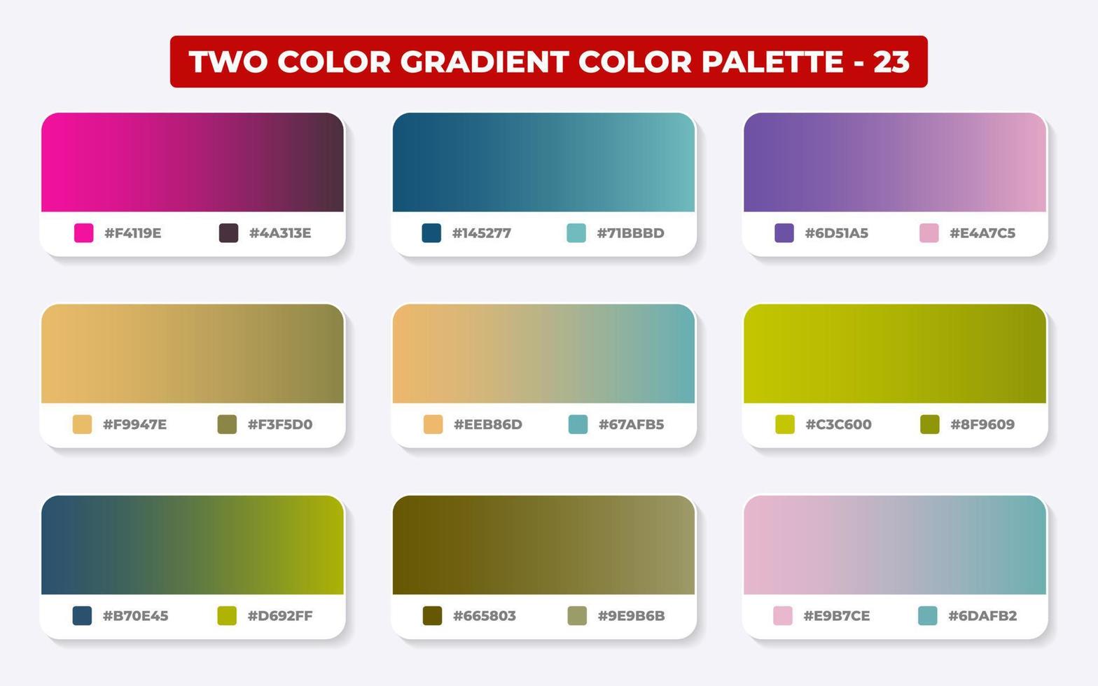 Gradient color palette with color codes in RGB or HEX, Catalog, Trendy colors, Gradient swatches set vector illustration, Color guides