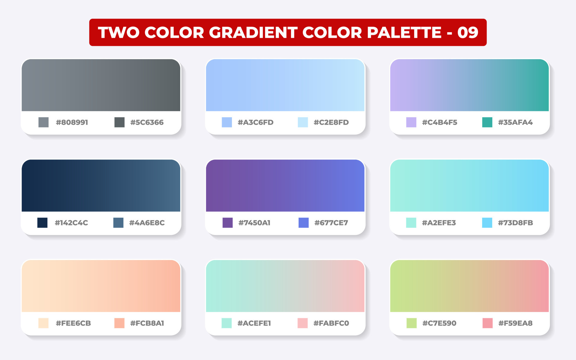 Gradient color palette with color codes in RGB or HEX, Catalog, Trendy