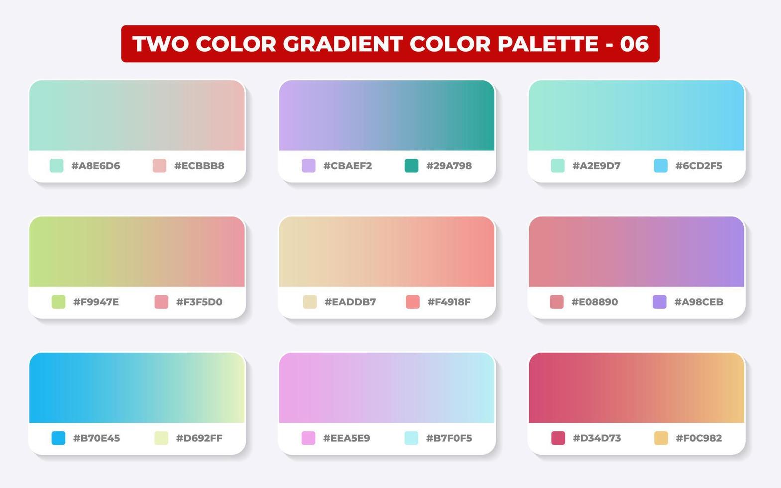 paleta de colores degradados con códigos de color en rgb o hexadecimal, catálogo, colores de moda, muestras de degradado configuradas ilustración vectorial, guías de colores vector