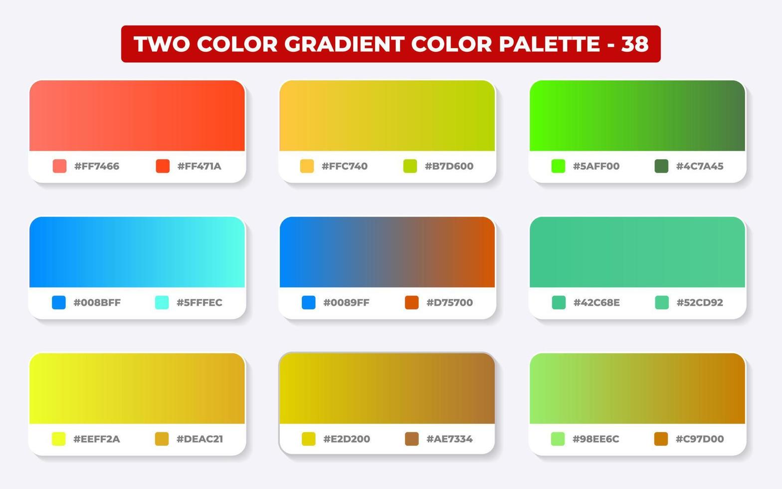 paleta de colores degradados con códigos de color en rgb o hexadecimal, catálogo, colores de moda, muestras de degradado configuradas ilustración vectorial, guías de colores vector