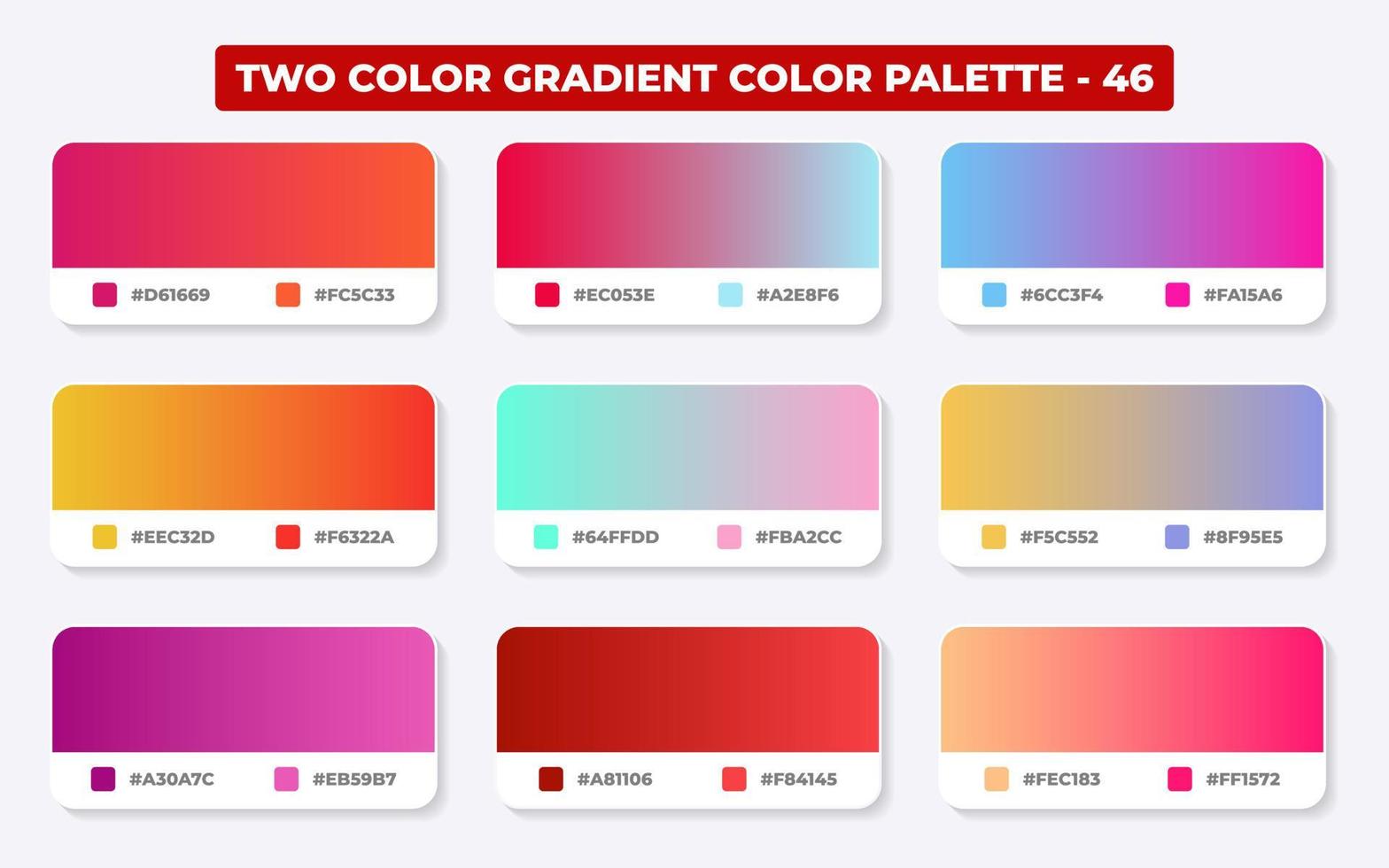 Gradient color palette with color codes in RGB or HEX, Catalog, Trendy colors, Gradient swatches set vector illustration, Color guides