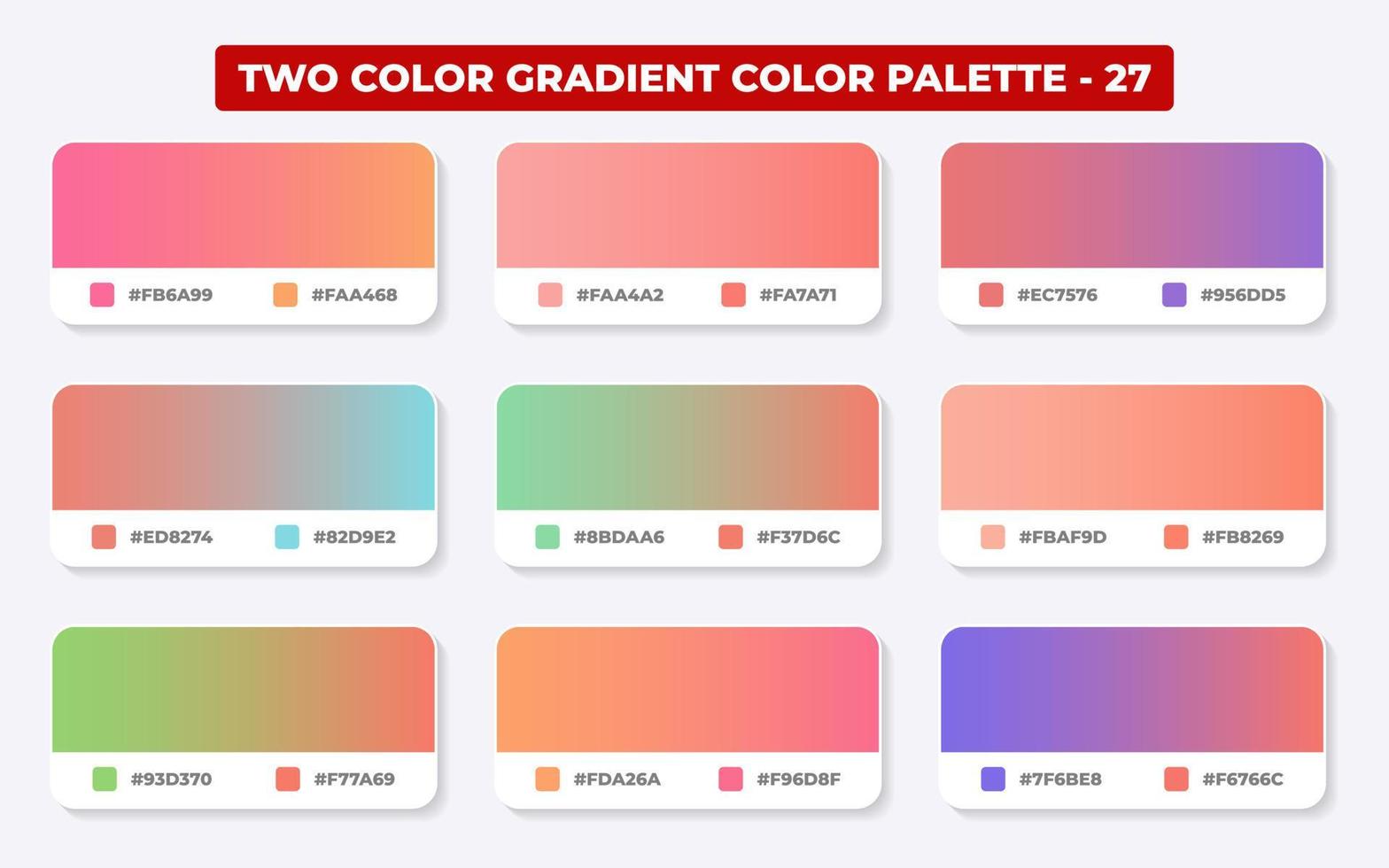 paleta de colores degradados con códigos de color en rgb o hexadecimal, catálogo, colores de moda, muestras de degradado configuradas ilustración vectorial, guías de colores vector