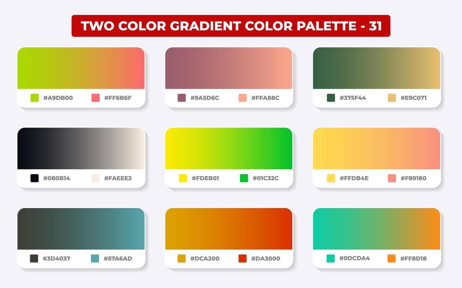 Gradient color palette with color codes in RGB or HEX, Catalog, Trendy colors, Gradient swatches set vector illustration, Color guides