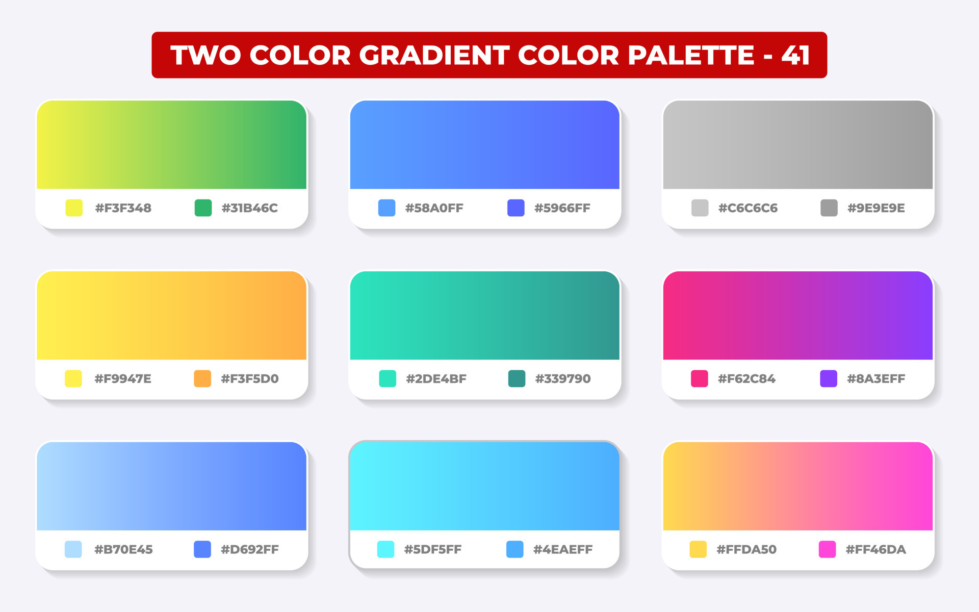 Gradient color palette with color codes in RGB or HEX, Catalog, Trendy colors, Gradient swatches