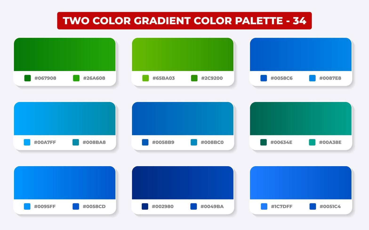 Gradient color palette with color codes in RGB or HEX, Catalog, Trendy colors, Gradient swatches set vector illustration, Color guides