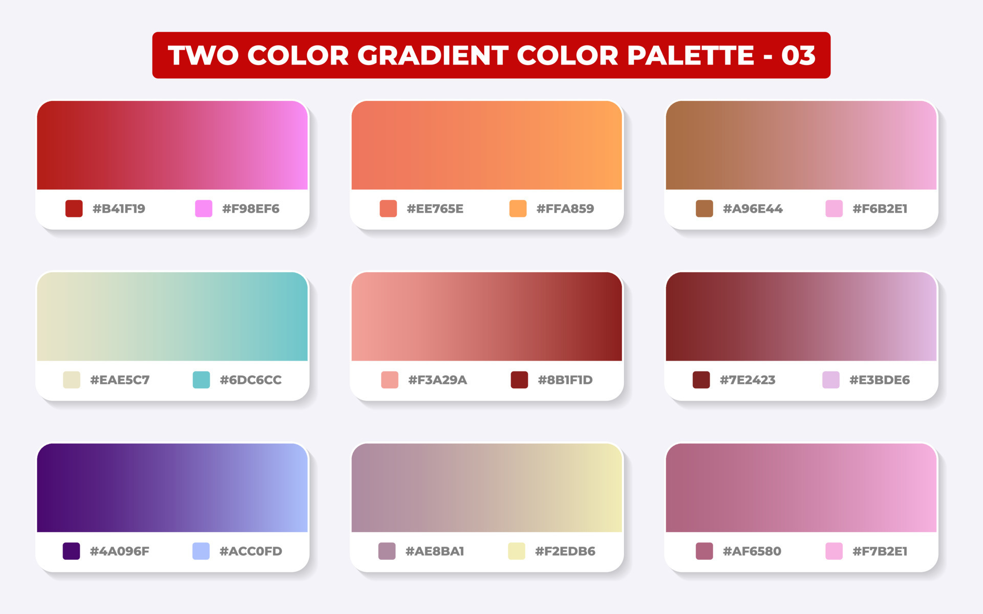 Gradient color palette with color codes in RGB or HEX, Catalog, Trendy ...