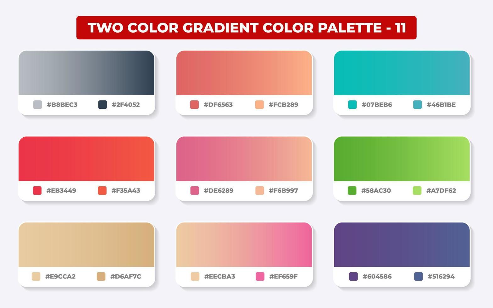 Gradient color palette with color codes in RGB or HEX, Catalog, Trendy colors, Gradient swatches set vector illustration, Color guides