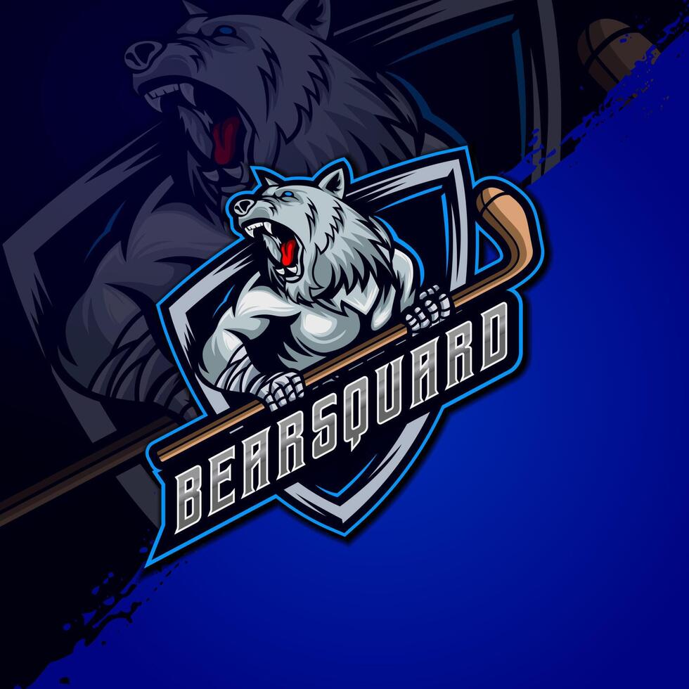 Bear Hockey Esport logo design template vector