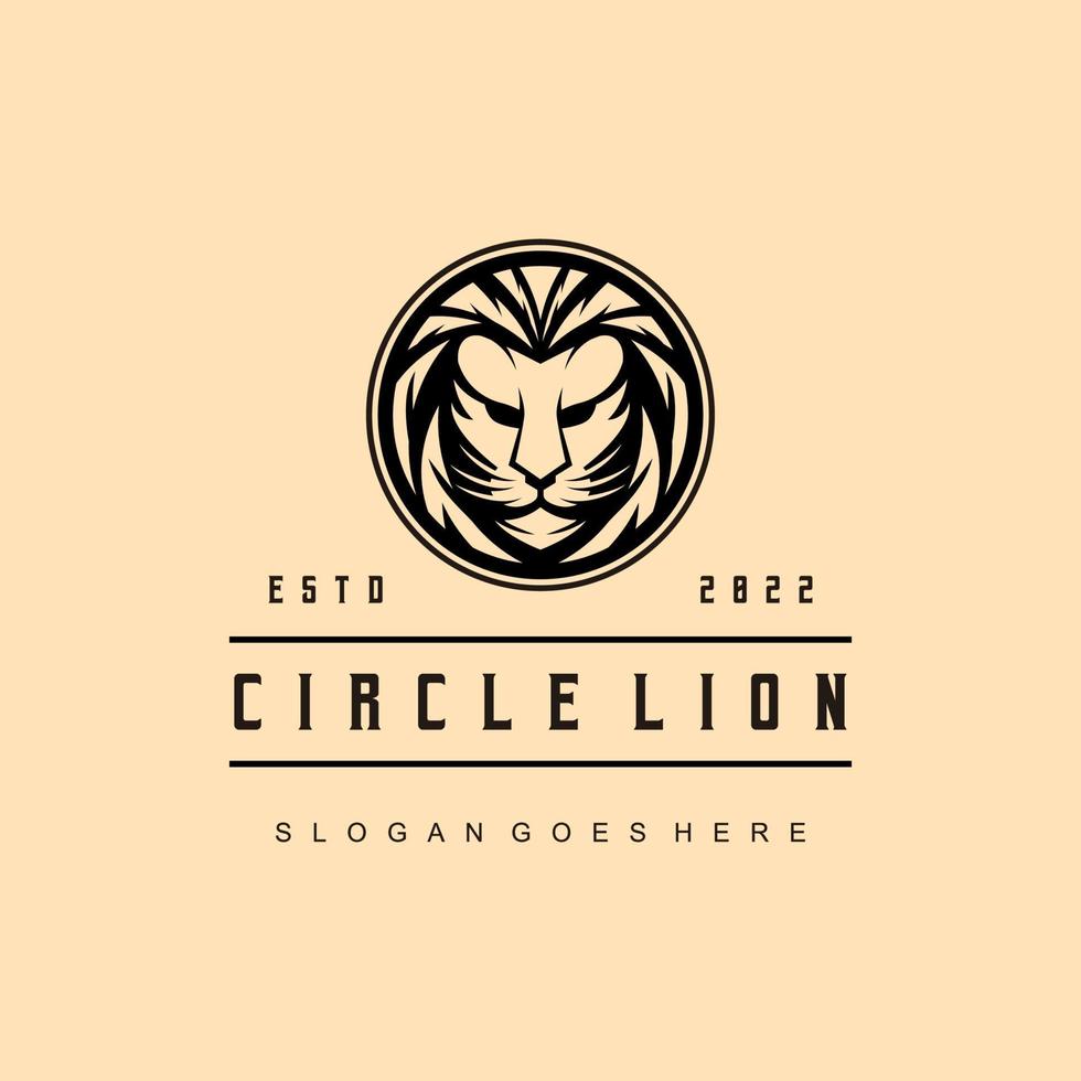 Lion Head Vector with circle vintage style Logo Template