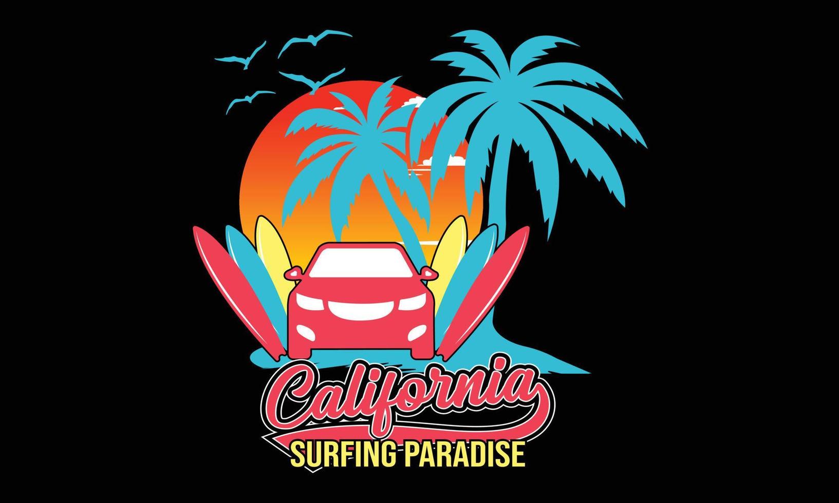 Surfing Paradise Vector and illustration colorful t-shirt design. Paradise Surfing Vector t-shirt design.