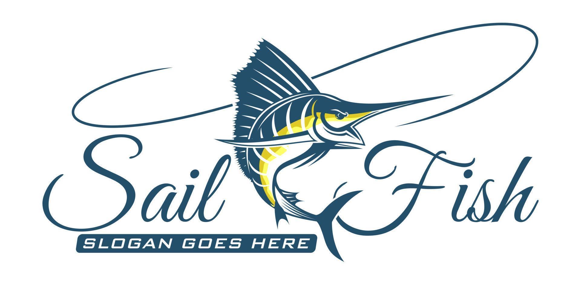 logo de pesca de pez vela, ilustración vectorial de plantilla de diseño de pez saltador. ideal para usar como el logotipo de cualquier empresa pesquera vector