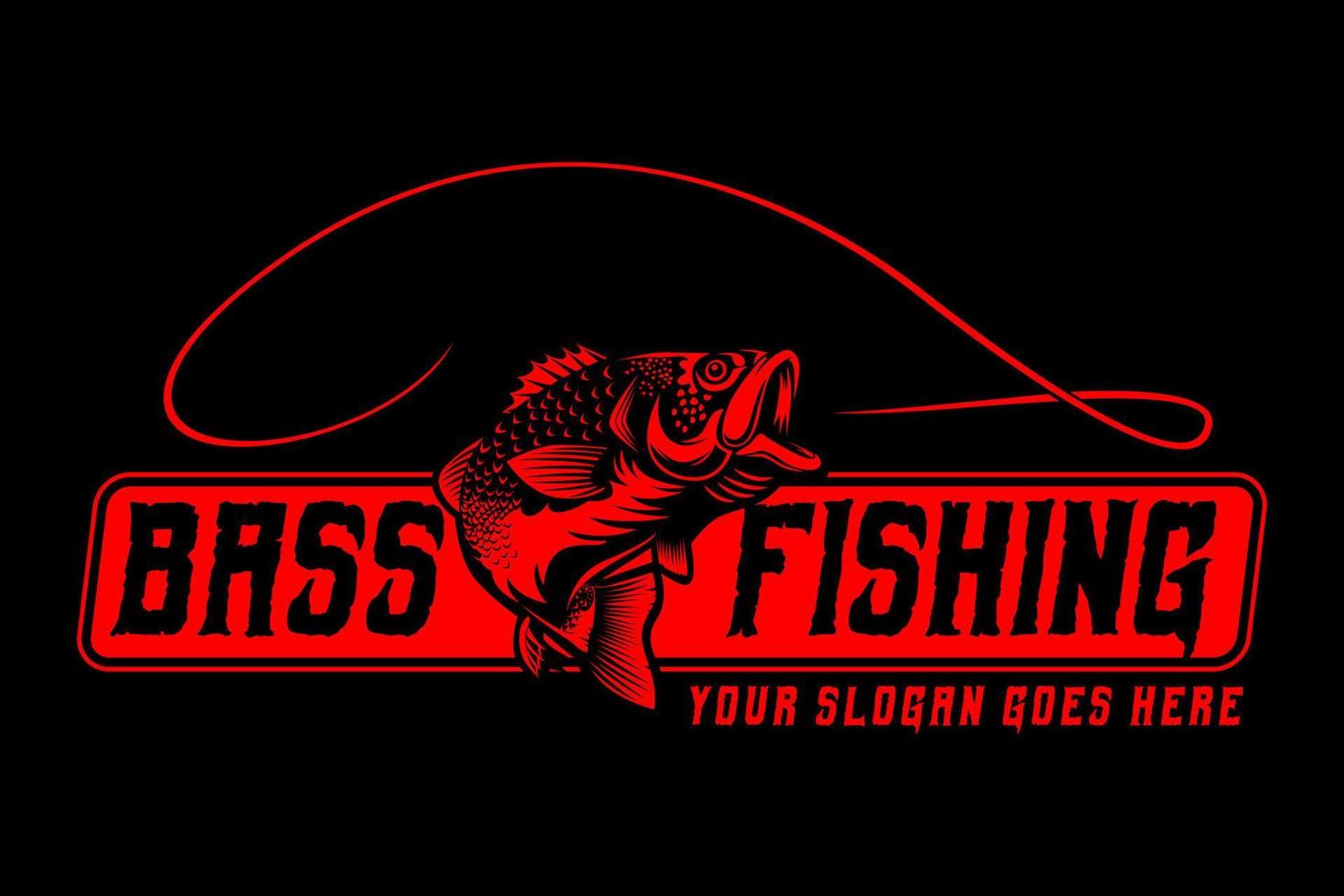 Jumping Bass fish fishing logo on black dark background. modern vintage rustic logo design. great to use as your any fishing company logo and brand vector