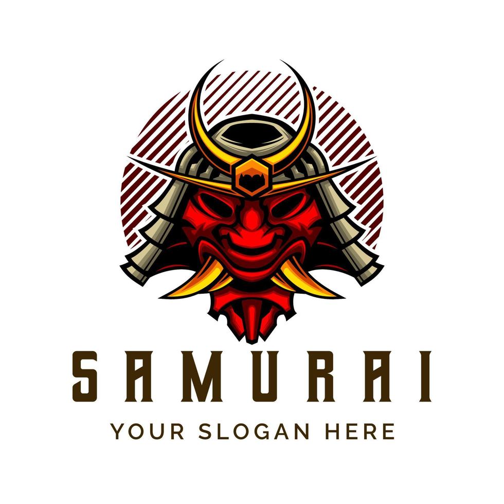enojado ronin máscara cara samurai guerrero logo casco vintage vector ilustración