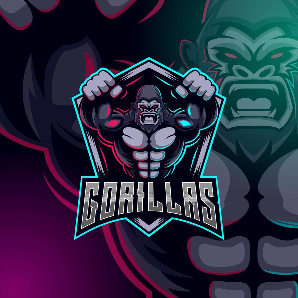 plantilla de diseño de logotipo de gorila e-sport vector