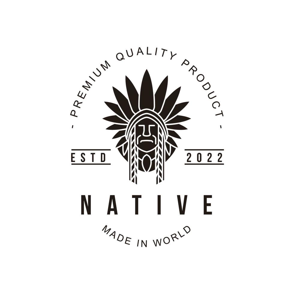 símbolo de icono de logotipo de anciano nativo plantilla vintage en blanco y negro para etiquetas, emblemas, insignias o plantilla de diseño vector