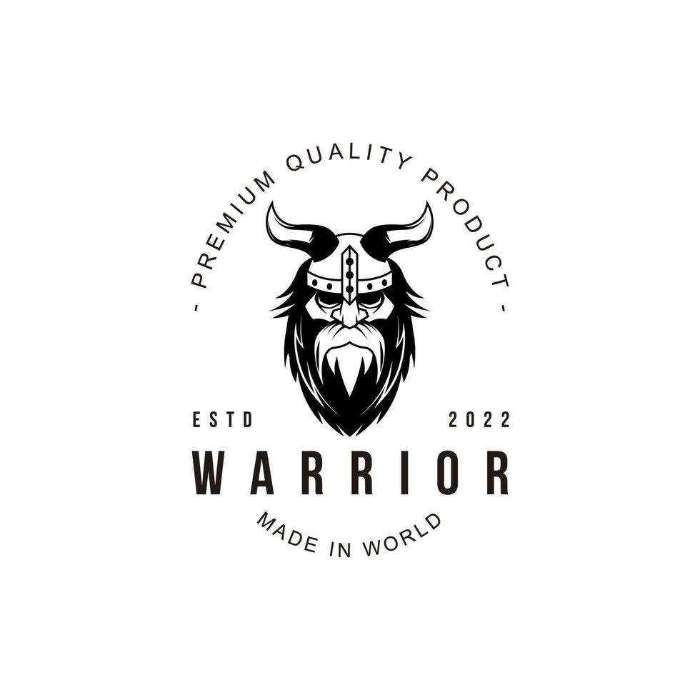 guerrero vikingo anciano logotipo icono símbolo blanco y negro plantilla vintage para etiquetas, emblemas, insignias o plantilla de diseño vector