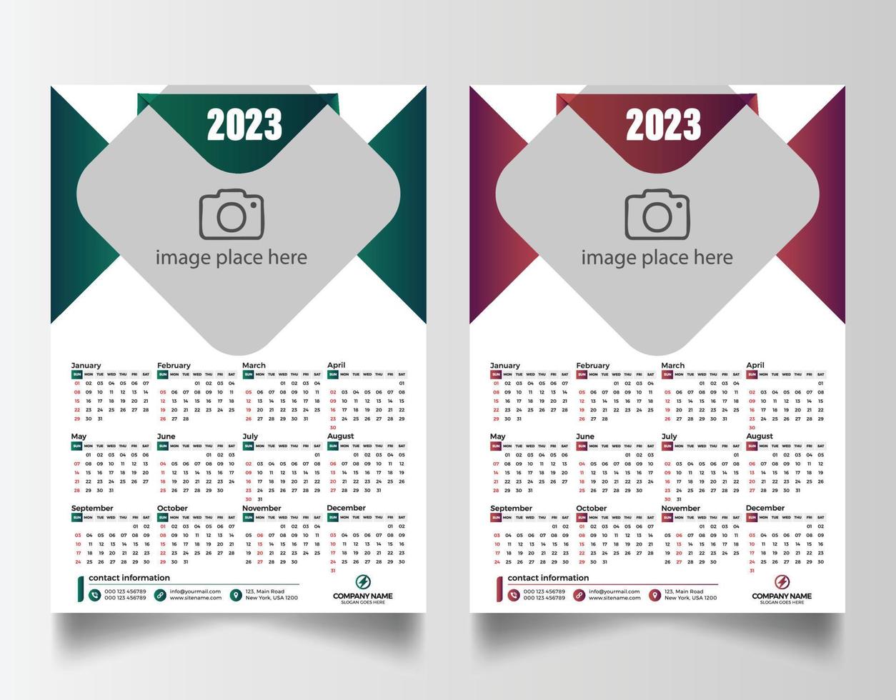 2023 wall calendar design template vector