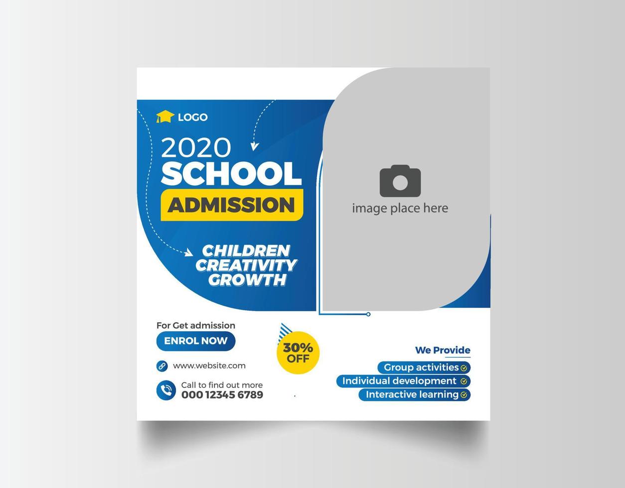 School admission social media post or web banner template vector