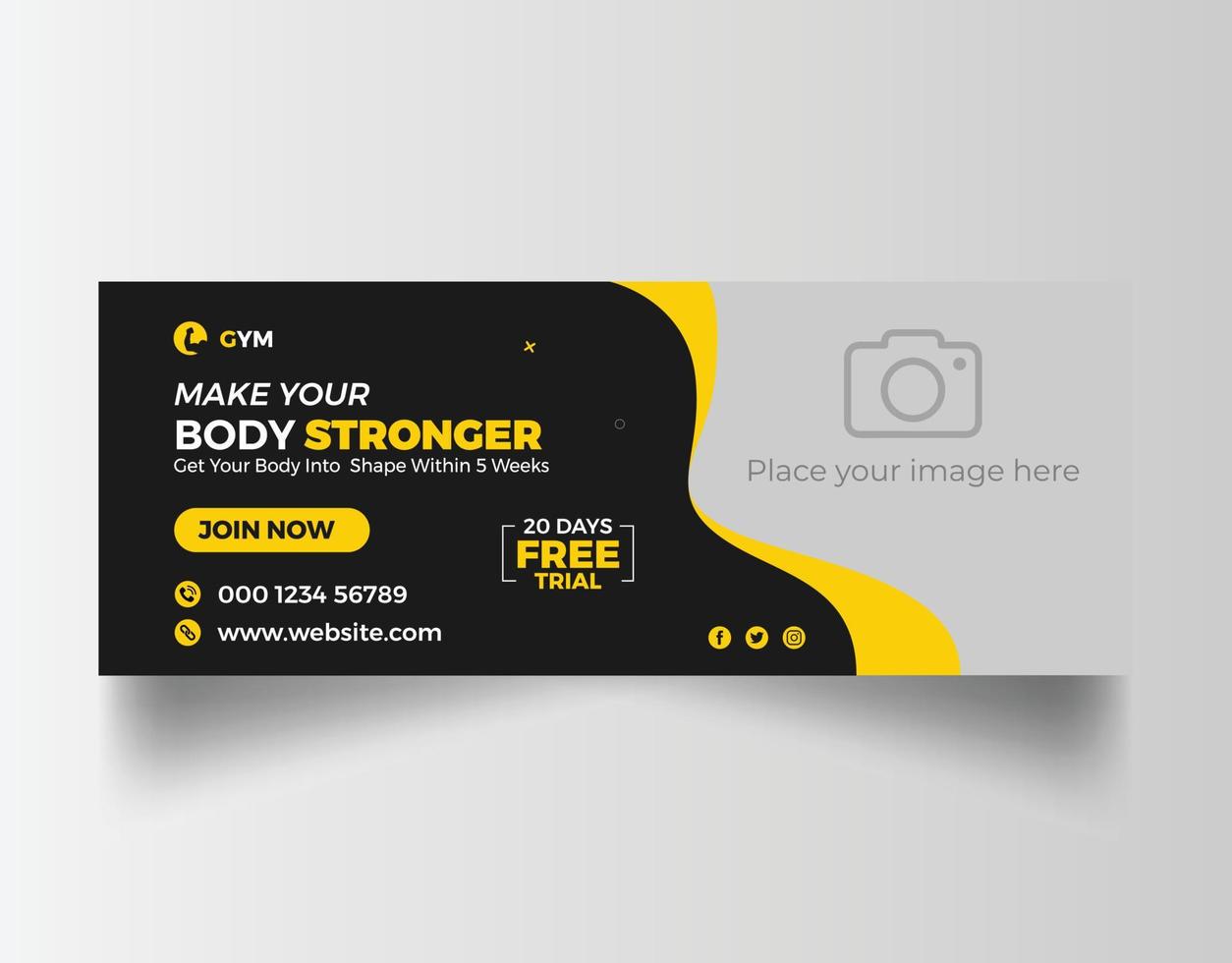 Fitness web banner or gym facebook cover template vector