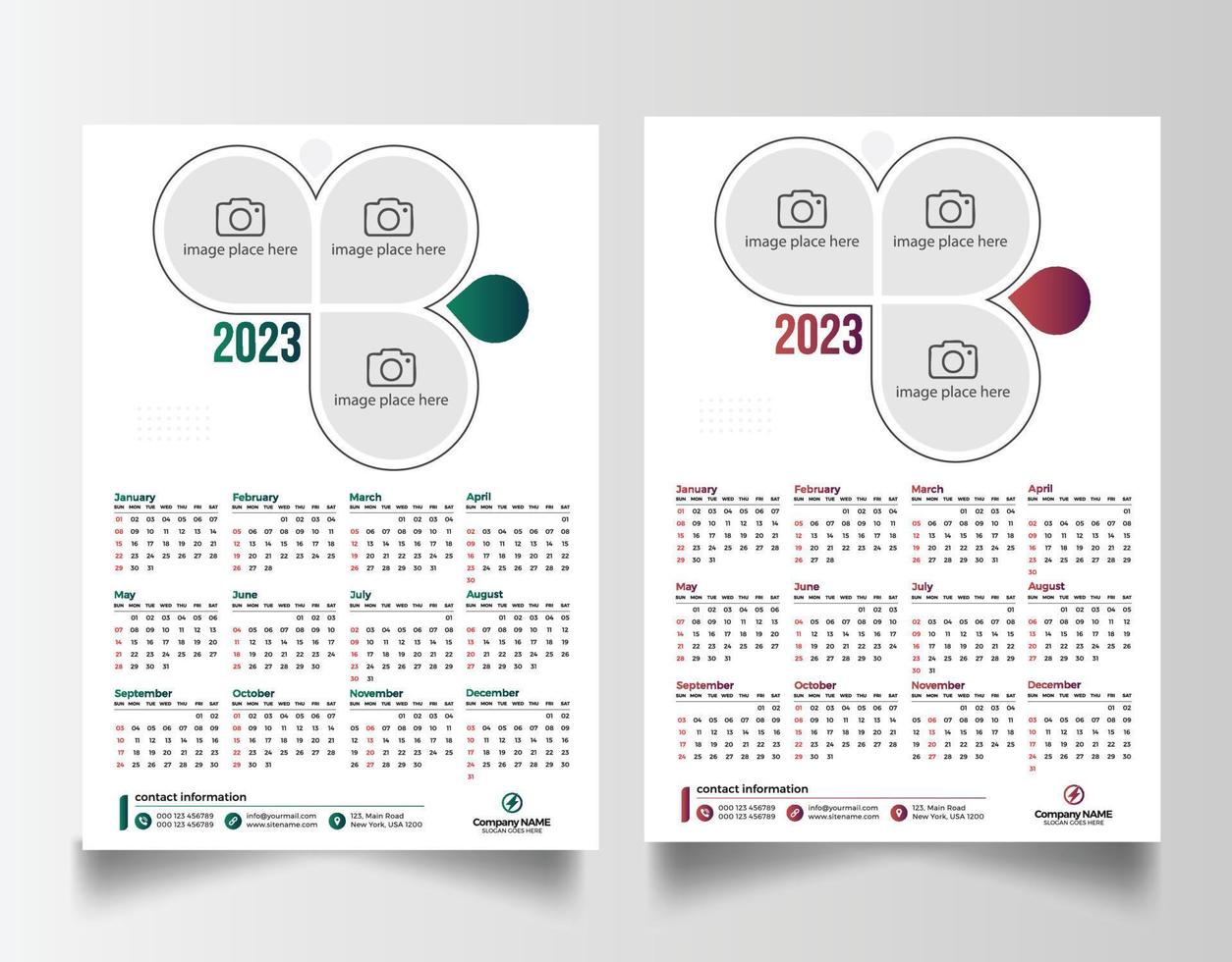 2023 wall calendar design template vector